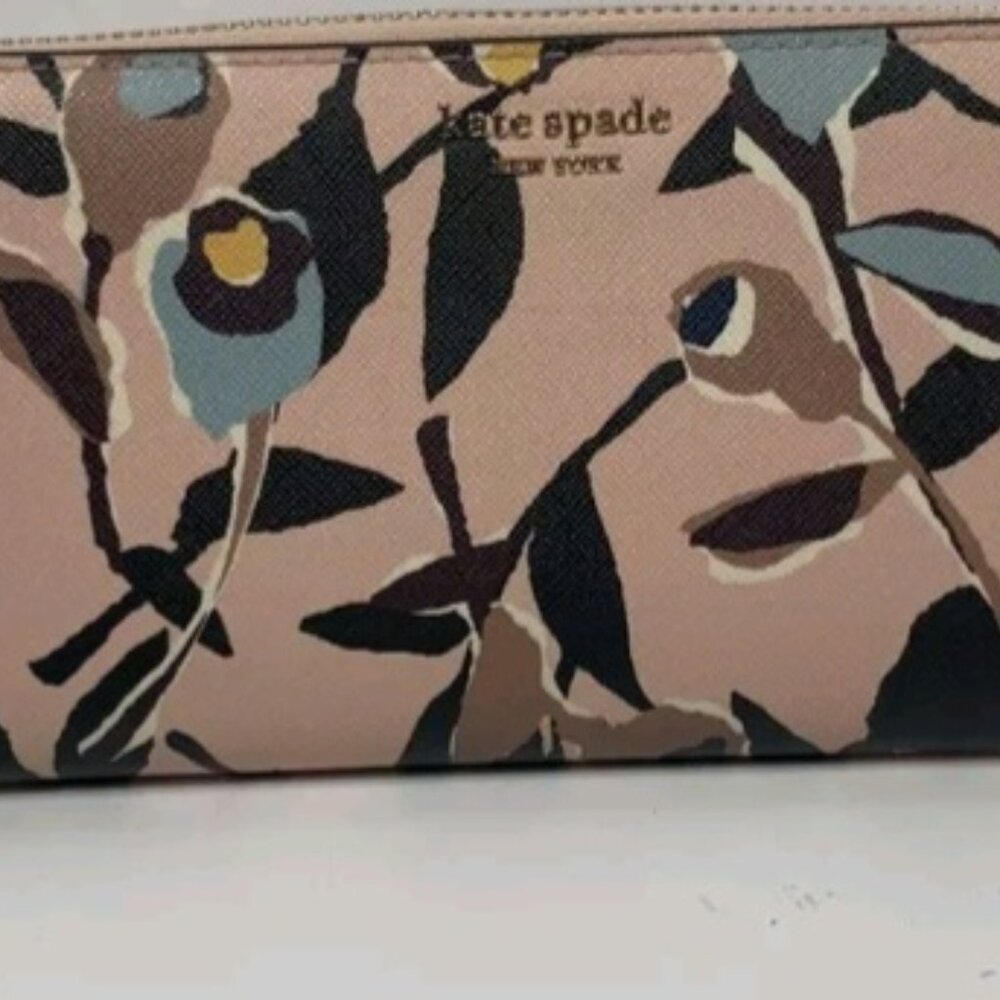 Kate Spade Cameron Paper Rose Continental Zip Around Wallet Dusty Pink Floral